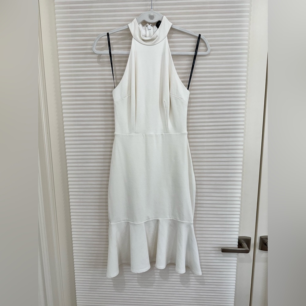 Marciano turtleneck Mock Neck Halter Bodycon Frill midi dress XS